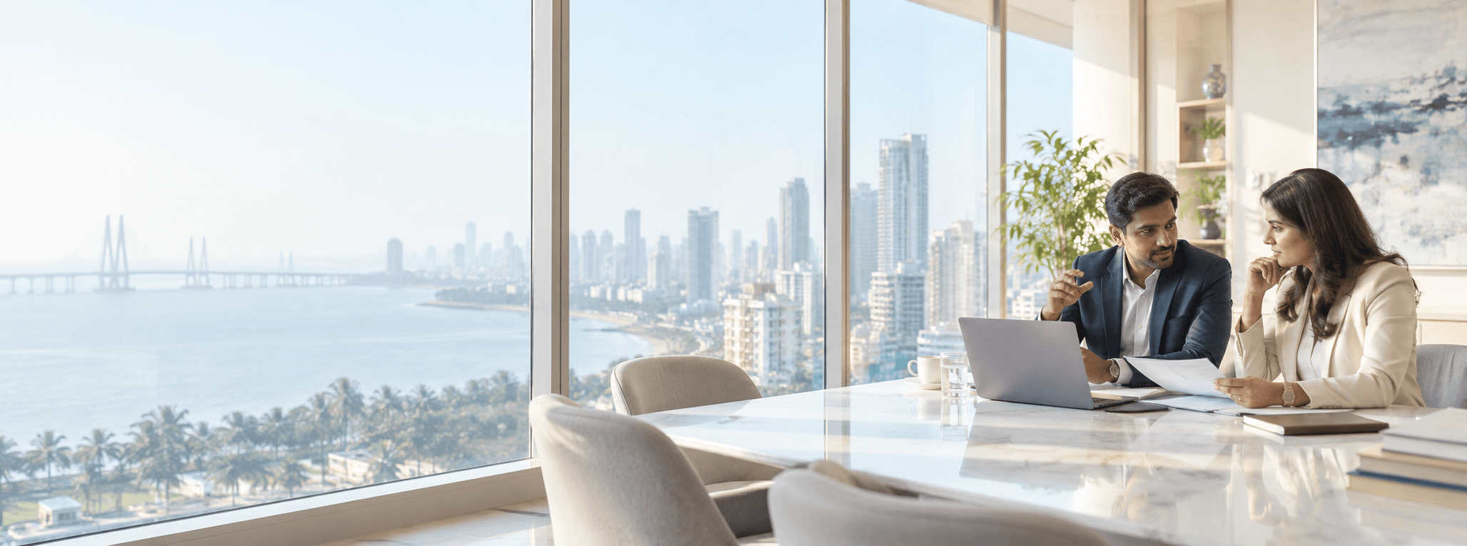 Financial advisors in a bright Mumbai meeting room